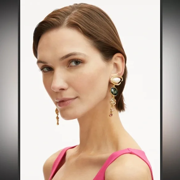 OSCAR DE LA RENTA Grey Multi 
O-Shape Baroque Pearly Earrings - Picture 2 of 10